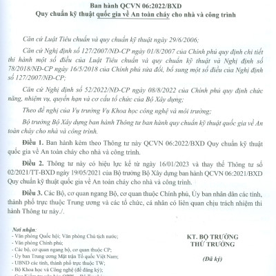 QCVN 06: 2022/BXD - Quy Chuẩn Kỹ Thuật Quốc Gia Về An Toàn Cháy Cho Nhà Và Công Trình