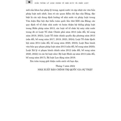 Giáo trình lý luận chung về nhà nước và pháp luật (Dành cho đào tạo đại học, sau đại học và trên đại học ngành luật) xuất bản lần thứ tư, có chỉnh sửa, bổ sung - bản in 2024