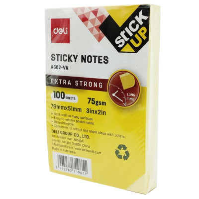 Giấy Note 76 x 51 mm 75gsm - Deli EA602 - Màu Vàng (100 Tờ)