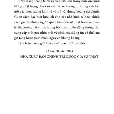 Kinh tế vĩ mô và các cuộc khủng hoảng tài chính. Liên kết với nhau bởi những thông tin thay đổi liên tục - bản in 2025
