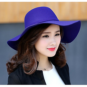 Nón vành rộng mũ rộng vành đi biển chống nắng nữ fedora màu xanh nỉ thời trang Hàn Quốc dona22030803