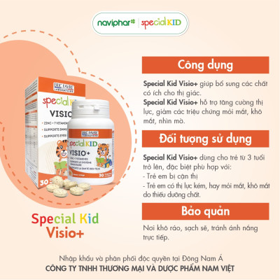 [Hộp 30 viên] Viên nhai, viên ngậm Special Kid Visio+ Hỗ trợ cho đôi mắt khoẻ mạnh, giảm mỏi mắt, khô mắt