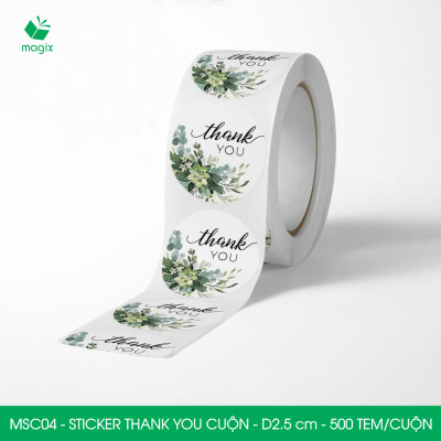 MSC04 - D2.5 cm - 1 Cuộn 500 sticker thank you tròn, nhãn dán thank you, tem dán cảm ơn