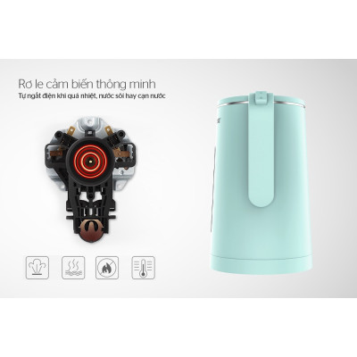 Ấm đun nước siêu tốc Sun house SHD1351 - Bình đun siêu tốc cao cấp inox 2 lớp 1.8L - Hàng chính hãng