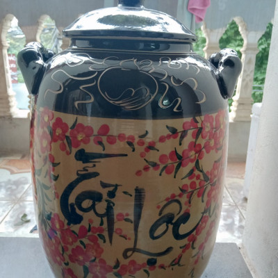 Hũ đựng rượu, gạo gốm sứ Bát Tràng loại 30L (25 kg gạo)