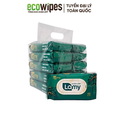 Khăn ướt LAMY 20 tờ cao cấp dành cho em bé không cồn không parabens an toàn cho da nhạy cảm