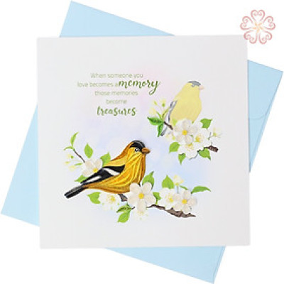 Thiệp chia buồn giấy xoắn - cánh chim trên cành hoa trắng - size 15x15cm