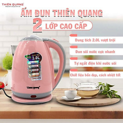 Ấm Đun Siêu Tốc Thiên Quang 2 LỚP Cách Nhiệt Inox Cao Cấp, 2 Lít, 1500W, Đun Nước Sôi Nhanh, Tiết Kiệm Điện - Hàng Chính Hãng