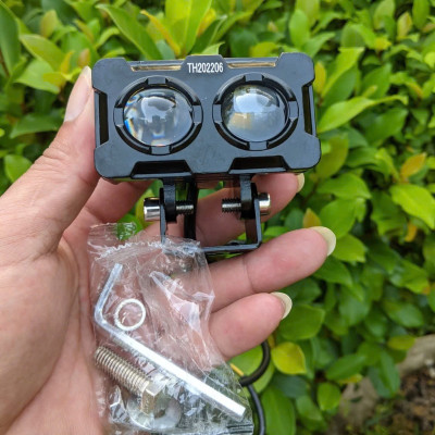 Đèn Trợ Sáng Xe Máy X25 Pro – Bi Cầu 2 Mắt LED Cốt Vàng Pha Trắng Cực Sáng VIP