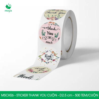 MSCK06 - D2.5 cm - 1 Cuộn 500 sticker thank you tròn, nhãn dán thank you, tem dán cảm ơn