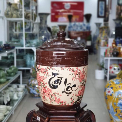 Hũ đựng gạo tài lộc hình con hạc gốm sứ Bát Tràng loại 25Kg