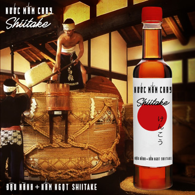 Nước mắm chay cao cấp Shiitake ủ chượp từ đậu nành, nấm ngọt Shiitake và trái thơm, chai nhựa 525ml/chai Làng Chài Xưa