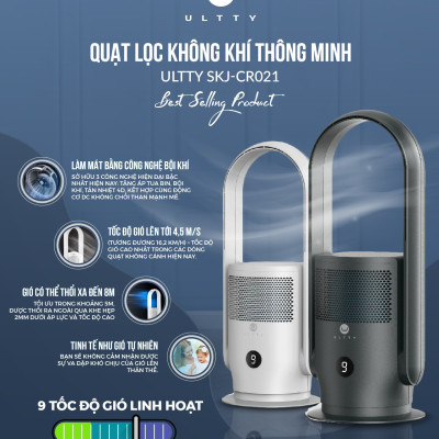 Combo Máy Lọc Không Khí U ULTTY SKJ CR021 Dạng Quạt Màu Đen + Màng lọc HEPA H13 Nano Phân Tử Bạc - Hàng Chính Hãng