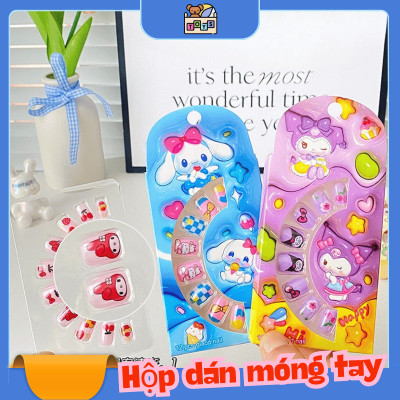 Hộp 12 dán móng tay họa tiết xinh xắn ngẫu nhiên cho bé gái ( có sẵn keo dán)