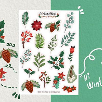 Sticker sheet winter flowers - chuyên dán, trang trí sổ nhật kí, sổ tay | Bullet journal sticker - unim063