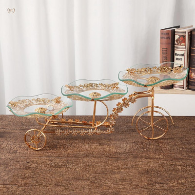 KỆ ĐỂ BÁNH HOA QUẢ 3 TẦNG HÌNH THUYỀN HỢP KIM ĐĨA KÍNH CƯỜNG LỰC CAO CẤP CHO SỰ KIỆN