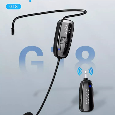 Micro Không Dây 2.4G G18 Đeo Tai, Tích Hợp Nút Điều Chỉnh Âm Lượng, Kết Nối Dài 50m, Pin Lithium 400mAh, Jack 3.5mm và 6.5mm, Hỗ Trợ Giảng Dạy, Thuyết Trình, Livestream, Chất Âm To Rõ, Dễ Dàng Sạc USB Qua Laptop, PC, Pin Dự Phòng | Hàng Nhập Khẩu