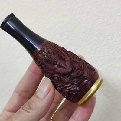 Tẩu Bắt Tóp Ci gar TG012 Ring Size 40-60 Bằng Gỗ Khắc Họa Tiết Rộng Cuộn Cực Đẹp - Hàng Thủ Công