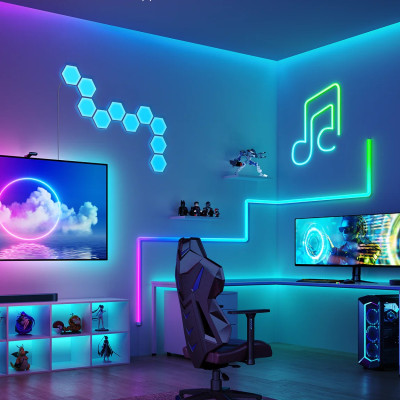 Thanh Đèn LED lắp ghép Govee Glide Wall Light H6062 (3D) | Thiết kế 3D bo góc tường độc đáo, Hiệu ứng chạy màu sắc nét