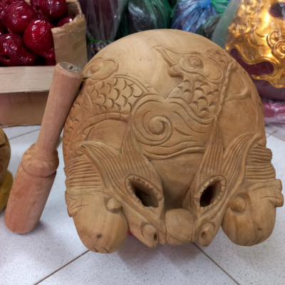 Mõ tụng kinh phật bằng gỗ mít để mộc gỗ không dác kt 20cm