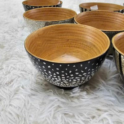 Chén tre quấn Bamboo phủ sơn mài cẩn trứng cao cấp , hàng xuất khẩu size 7.5x11 cm