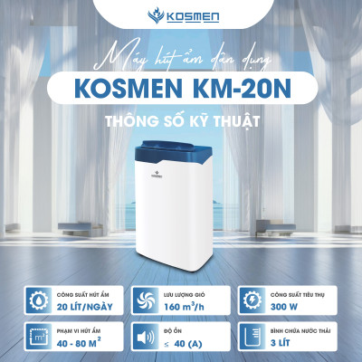 Máy Hút Ẩm Dân Dụng Kosmen KM-20N - Thích Hợp Không Gian 80m2 - Hàng Chính Hãng Bảo Hành 24 Tháng