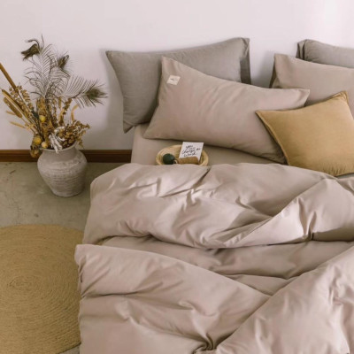 Bộ Chăn Ga Gối Cotton Tici Đơn Sắc LIDACO - Màu Be