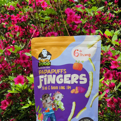 Bánh ăn dặm PAPAPUFFS FINGERS - BÍ ĐỎ&KHOAI LANG - 100% Ngũ Cốc Hữu Cơ - Gói 50g