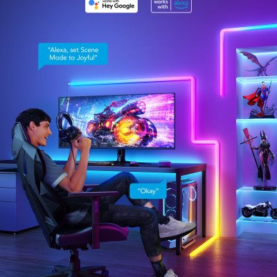 Thanh Đèn LED lắp ghép Govee Glide Wall Light H6062 (3D) | Thiết kế 3D bo góc tường độc đáo, Hiệu ứng chạy màu sắc nét