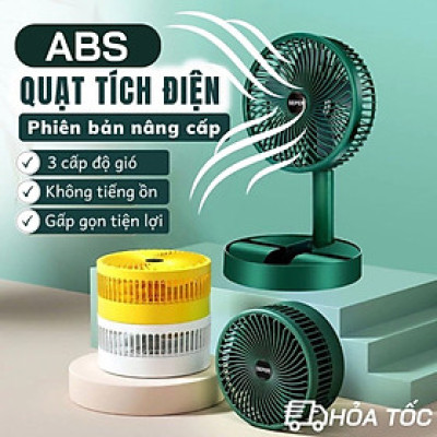 Quạjt Tích Điện Để Bàn Mijni Gấp Gọn: 3 Tốc Độ, Xoay 360 Độ, Pin Dung Lượng Lớn, ĐÈN TRANG TRÍ