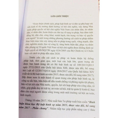 Bình luận khoa học Bộ luật hình sự năm 2015 được sửa đổi, bổ sung năm 2017 (Phần các tội phạm) - Quyển 1