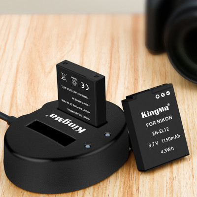 Bộ 2 pin 1 sạc đôi Kingma cho Nikon EN-EL12, Hàng chính hãng