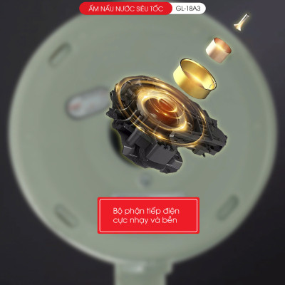 Ấm siêu tốc Gali GL-18A3 1.8L. Thiết kế 2 lớp cách nhiệt, Inox 304. Hàng chính hãng, bảo hành 24 tháng