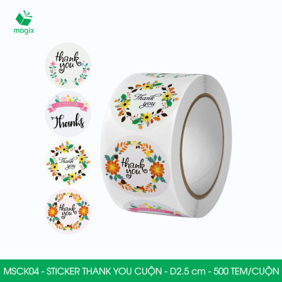 MSCK04 - D2.5 cm - 1 Cuộn 500 sticker thank you tròn, nhãn dán thank you, tem dán cảm ơn