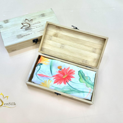 Khăn Thuỷ Ấn Vẽ Tay SenSilk Hoa Đồng Tiền - Silk Shawl Water Marbled Hand Painted - Quà Tặng Đối Tác - Vietnam Silk Gift