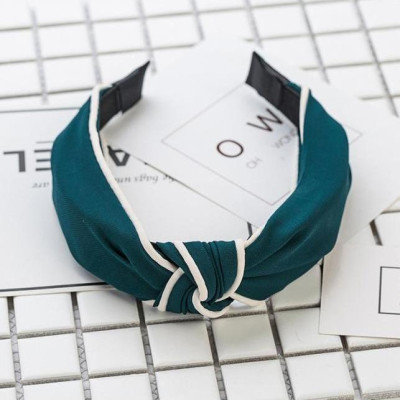 Bờm cài tóc turban nữ BN33E bản to mầu xanh lá đậm viên trắng