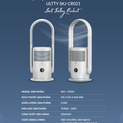 Combo Máy Lọc Không Khí U ULTTY SKJ CR021 Dạng Quạt Màu Đen + Màng lọc HEPA H13 Nano Phân Tử Bạc - Hàng Chính Hãng