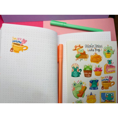 Sticker sheet cute frog - chuyên dán, trang trí sổ nhật kí, sổ tay | Bullet journal sticker - unim006