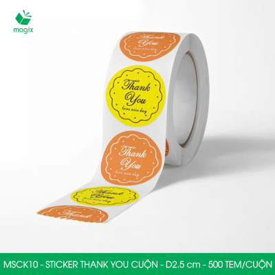 MSCK10 - D2.5 cm - 1 Cuộn 500 sticker thank you tròn, nhãn dán thank you, tem dán cảm ơn
