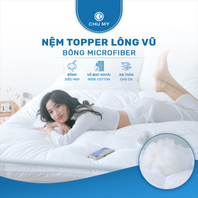 Topper khách sạn 5 sao – Nệm Topper bông Microfiber cao cấp – Tấm làm mềm nệm - Topper lông vũ nhân tạo