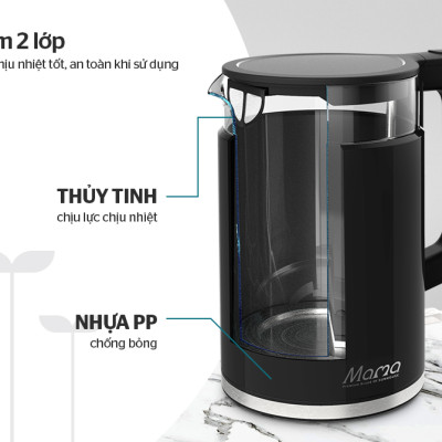 [Hàng Chính Hãng]  Ấm Siêu Tốc Thủy Tinh Cao Cấp Sunhouse SHD1330 1.7 Lít - Bảo Hành 24 Tháng Toàn Quốc