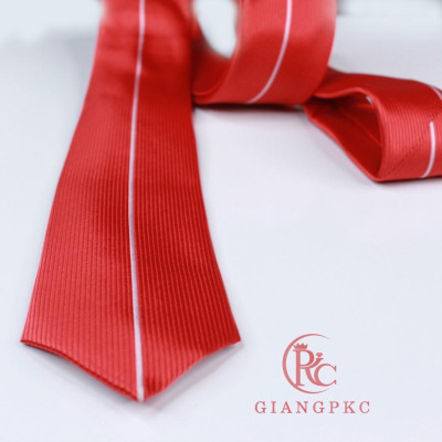 Cà vạt nam bản 6cm chú rể Giangpck q62070 đỏ kẻ trắng
