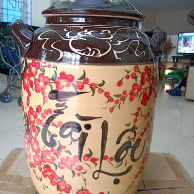 Hũ đựng rượu gạo gốm sứ tài lộc Bát Tràng vẽ hoa đào loại 20L