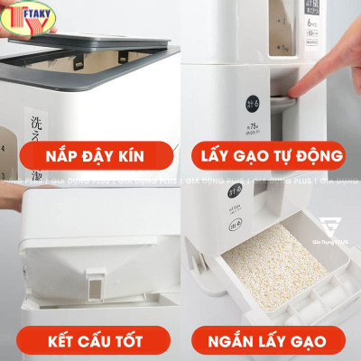[Hàng Sẵn] Hủ đựng gạo thông minh xuất nhật , lấy gạo tự động trong suốt Chống bụi có nắp, dung tích 12kg lớn dành cho gia đình bạn