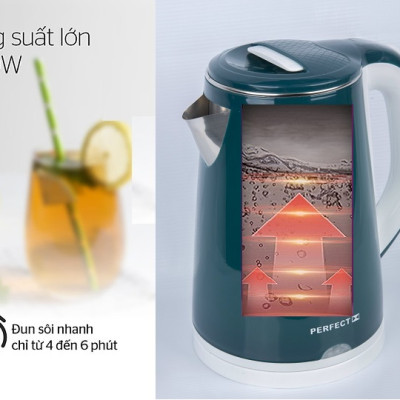 Ấm đun siêu tốc 2 lớp Inox 304 Perfect 2L2 Màu Xanh - Hàng chính hãng