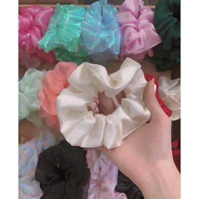 Cột tóc scrunchies vải dày màu kem cực sang, đeo cột tóc đều đẹp - loại big size (mẫu mới )