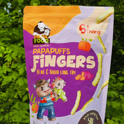 Bánh ăn dặm PAPAPUFFS FINGERS - BÍ ĐỎ&KHOAI LANG - 100% Ngũ Cốc Hữu Cơ - Gói 50g