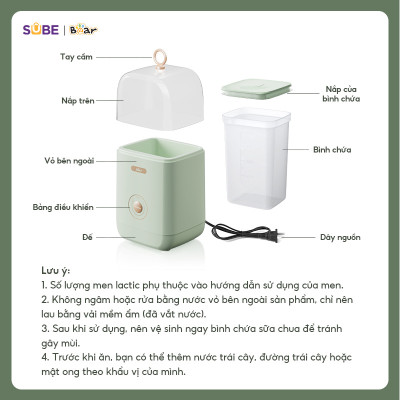 Máy làm sữa chua Bear 1L SB-SC12C 1L (12W)- Hàng chính hãng