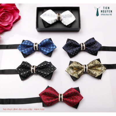 Nơ chú rể, MC, ca sỹ - Nơ cánh nhọn cao cấp đính đá Full box