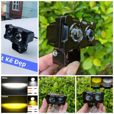 Đèn Trợ Sáng Xe Máy X25 Pro – Bi Cầu 2 Mắt LED Cốt Vàng Pha Trắng Cực Sáng VIP